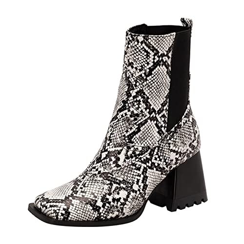 Winterstiefel Damen Schuhe Face Square Toe Chunky High Heel Elastic Mid Boots (Grey, 41) von Generisch