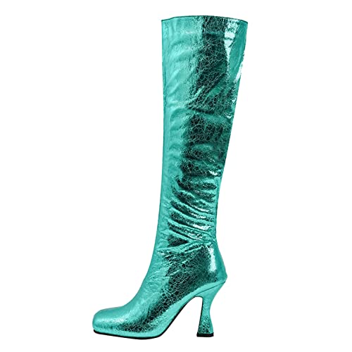 Winterstiefel Damen Schuhe Frauen High Heel Stiefel Winter Mode dünne Ferse einfarbig einfach bequem Karree seitlicher Reißverschluss (Green, 37) von Generisch