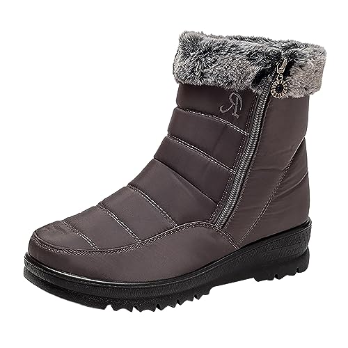 Winterstiefel Damen Wasserdicht Gefüttert 39 Lammfell Plattform Schneestiefel Schlupfstiefel Flach Hoch Braun Outdoor Schneeschuhe Schwarz Weite H Kurzschaft Warme Winterboots Winterschuhe von Generisch