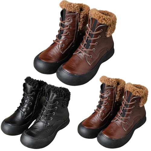 Winterstiefel Herren Damen GefüTtert Leder - Stiefeletten Mit Seitlichem ReißVerschluss Rundzehe Winterboots Pu-Leder Plateau Stiefel Rutschfest Wanderstiefel Wasserdicht Boots Freizeitschuhe von Generisch