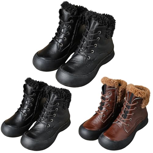 Winterstiefel Herren Damen GefüTtert Leder - Stiefeletten Mit Seitlichem ReißVerschluss Rundzehe Winterboots Pu-Leder Plateau Stiefel Rutschfest Wanderstiefel Wasserdicht Boots Freizeitschuhe von Generisch