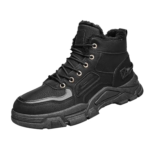 Winterstiefel Herren Gefüttert, Herren Wanderstiefel Pu Leder Wasserdicht Arbeitsstiefel Elegant Hoch Schneeschuhe Thermo Wanderschuhe Trekking Schneeboots Western Bootsschuhe Retro Schneestiefel von Generisch