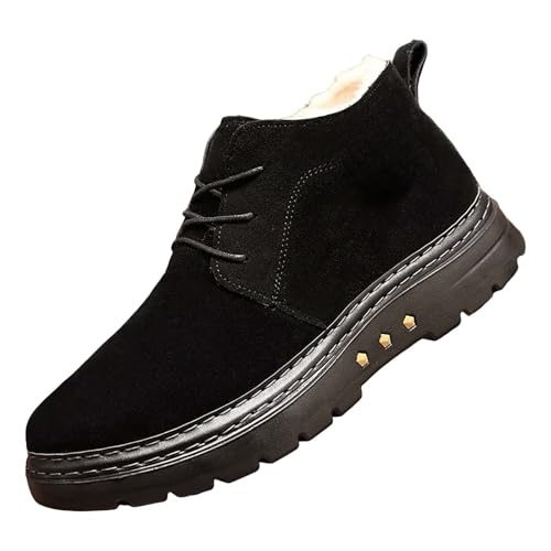 Winterstiefel Herren Gefüttert Und Wasserdicht, Herren Winterboots Leder Pu Schneeboots Outdoor Wanderstiefel Niedrige Freizeitschuhe rutschfeste Schneeschuhe Ohne Schnürsenkel Winterschuhe von Generisch