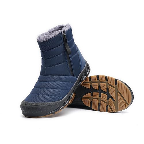 Winterstiefel Herren Winterstiefeletten für Paare in Volltonfarbe mit seitlichem Reißverschluss Fleece, warme Bequeme Stiefel für Männer Frauen (Dark Blue, 42) von Generisch