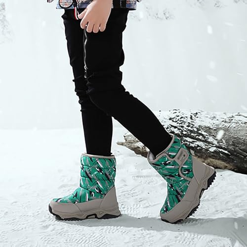 Winterstiefel Junge Kinderschuhe Modische Stiefel mit dicken Sohlen Winter samt warme Schneestiefel (Green, 28.5 Little Child) von Generisch