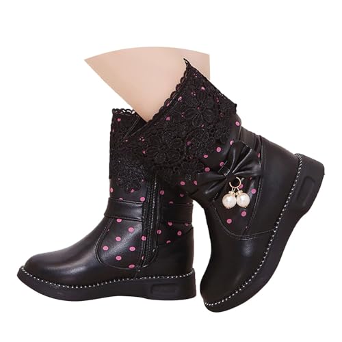Winterstiefel Kinder Kunstleder warm Bequeme Schneestiefel Winter Schneeschuhe Winterschuhe weiche Sohle, Leder Anti Rutsch Niedrige Absätze lässig Punk Gothic-Stiefel von Generisch
