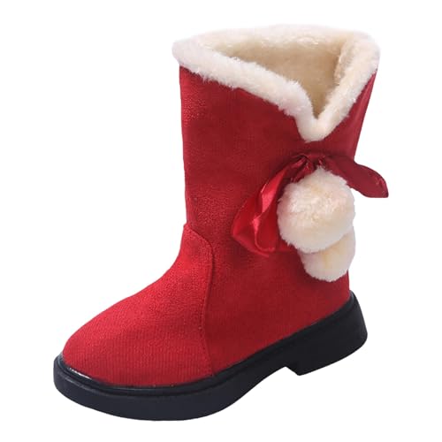 Winterstiefel Mädchen Kinder Schuhe Flache Hohe Stiefel Modische Weiche Sohlen Samt Warme Schnee Stiefel Outdoor Prinzessin Stiefel (Red, 31.5 Little Child) von Generisch