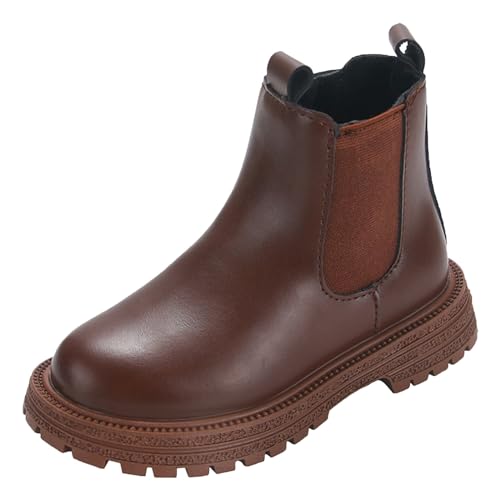 Winterstiefel Mädchen Kinderschuhe Bequeme Kurze Stiefel mit weicher Sohle Modische warme Prinzessinnen-Lederstiefel für den Außenbereich (Brown, 34 Big Kids) von Generisch