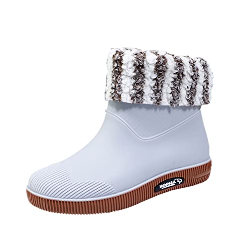 Winterstiefel Regenschuhe Damen Kurze,Warme Regenstiefel Schuhe Keilabsatz Damen Elegant,einfarbige rutschfeste Thermalwasser Plateau Schuhe Wasserdichte von Generisch