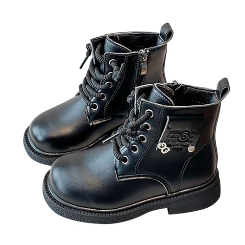 Winterstiefel für Mädchen im britischen Stil für Kinder, modisch und bequem, warm, mit Schnürung und Fleece gefüttert, Kurze Stiefel, geeignet für Mädchen und Jungen (Black, 33.5 Big Kids) von Generisch