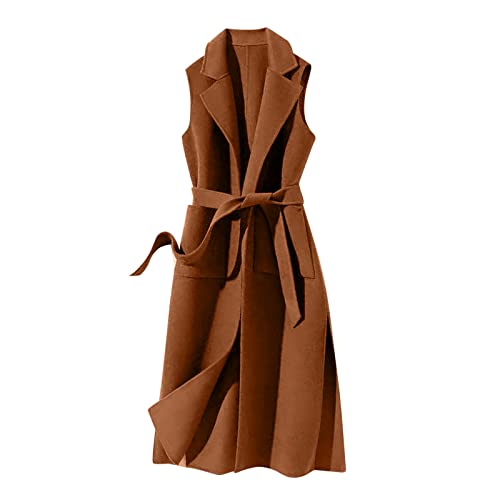 Winterweste Damen Lang - Strickjacke Damen Lang Große Größen Ärmellos Wintermantel Mit Trägern Windbreaker Mode Fleeceweste Herbst Winter Baumwolljacke Elegant Longweste Revers Arbeitsweste von Generisch