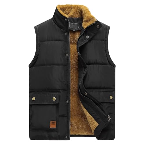 Winterweste Herren Warme Fleeceweste Plüsch Gefüttert Steppwest Ärmellose Stehkragen Weste Thermo Freizeitweste mit Taschen von Generisch