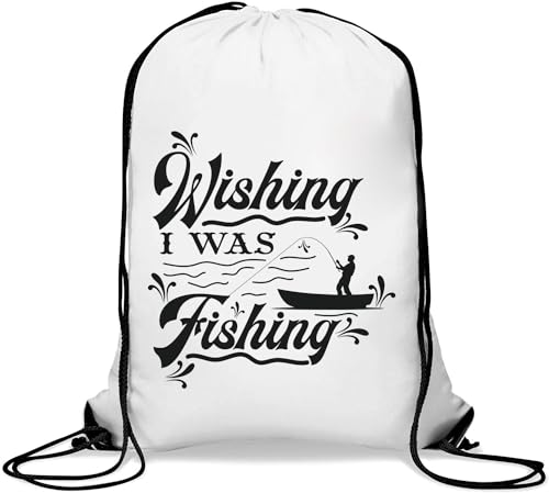 Wishing I Was Fishing Gym Sack Casual Drawstring Bag White von Generisch