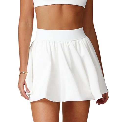 Wiskiiactive Mini-Ballonrock, hoch taillierter Tennisrock mit Ballon-Minirock mit gerüschtem Saum, A-Linien-Skort mit Taschen (White,XL) von Generisch