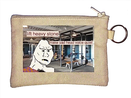 Wojak Gym Meme Lift Heavy Stone Make Sad Head Voice Quiet Key Chain Coin Purse Beige von Generisch