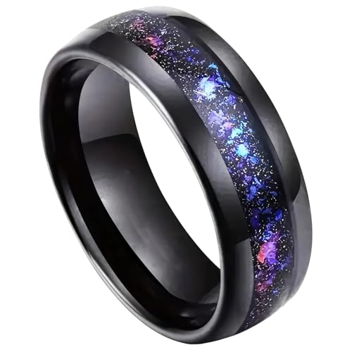 Wolfram Eheringe für Herren, 8 mm schwarz polierter Edelstahl, Regenbogenmuster in der Mitte, Größen 6-13, kratzfest, hypoallergen, ideal für Hochzeiten und Jubiläen von Generisch
