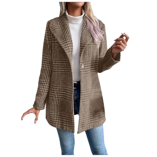 Wollmantel Damen Kariert Wintermantel Damen Lang Revers Winterjacke Einfarbig Mantel Langarm Schlanke Jacke Winter Warm Übergangsjacke Wolljacke Windbreaker Trenchcoat Windjacke Outwear von Generisch