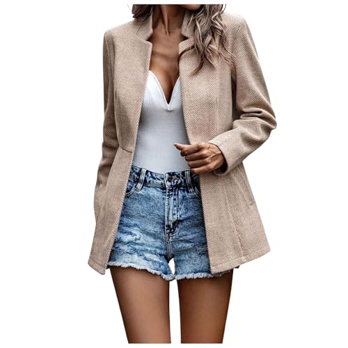 Wollmantel Damen Kariert Wintermantel Damen Lang Revers Winterjacke Einfarbig Mantel Langarm Schlanke Jacke Winter Warm Übergangsjacke Wolljacke Windbreaker Trenchcoat Windjacke Outwear von Generisch