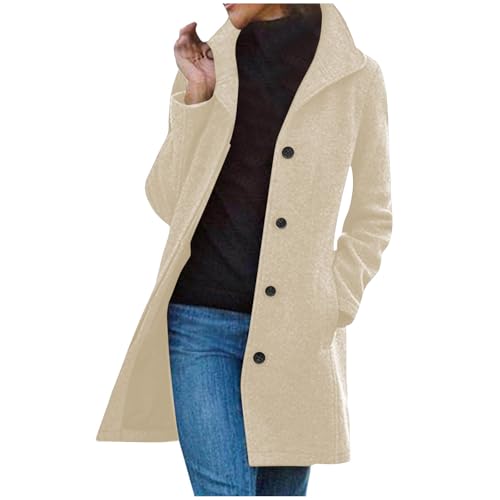 Wollmantel Damen Lang Übergangsjacke Slim Fit Trenchcoat Knopfleiste Herbstjacke Revers Übergangsmantel Langarm Winterjacke Einfarbig Wintermantel Elegant Damen-Jacken Freizeitjacke mit Taschen von Generisch