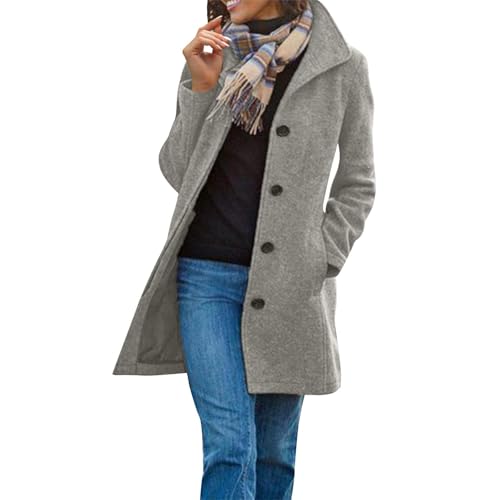 Wollmantel Damen Lang Wintermantel Winter Winterjacke Elegant Mantel Einfarbig Übergangsjacke Leichte Damenmantel Warm Stehkragen Jacke Mit Taschen Wolljacke Mit Knöpfen Freizeitjacke Casual von Generisch