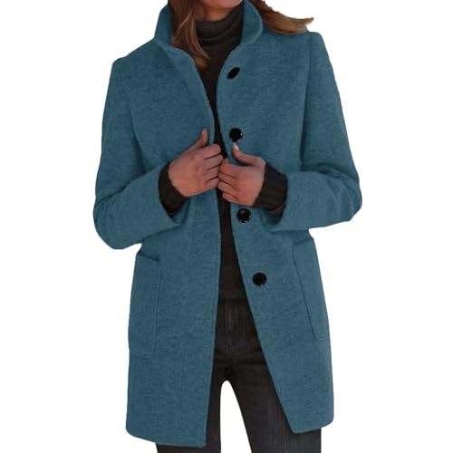 Wollmantel Damen Winter Mantel Lang Wintermantel Elegante Damenmantel Casual Tweed Übergangsjacke Einfarbig Freizeitjacke Stehkragen Jacke Mit Knöpfen Winterjacke Frauen Mit Taschen Wolljacke von Generisch