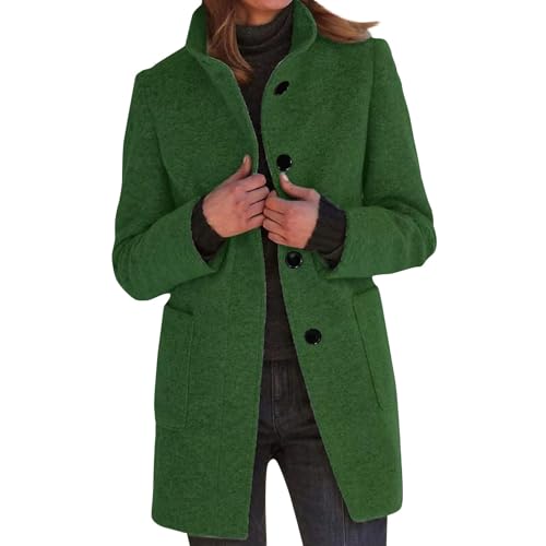 Wollmantel Damen Winter Mantel Lang Wintermantel Elegante Damenmantel Casual Tweed Übergangsjacke Einfarbig Freizeitjacke Stehkragen Jacke Mit Knöpfen Winterjacke Frauen Mit Taschen Wolljacke von Generisch
