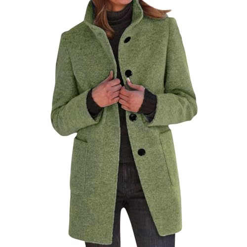 Wollmantel Damen Winter Mantel Lang Wintermantel Elegante Damenmantel Casual Tweed Übergangsjacke Einfarbig Freizeitjacke Stehkragen Jacke Mit Knöpfen Winterjacke Frauen Mit Taschen Wolljacke von Generisch