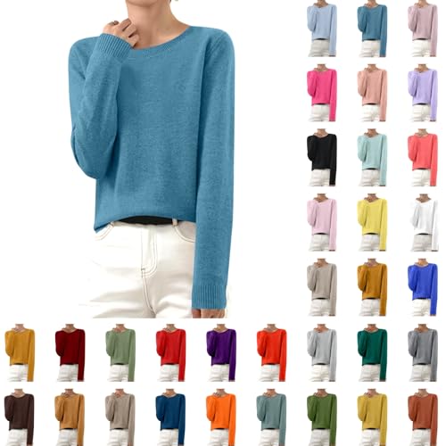 Wollpullover Damen Basic Rundhals Strickpullover Oversize Strick Pullover Baumwolle Kaschmirwolle Strickpulli Übergröße Langarm Winterpulli Herbst Winter Fleecepullover Kaschmir Rollkragenpullover von Generisch