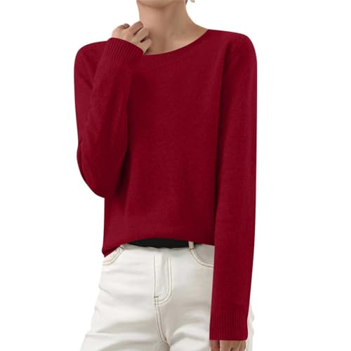 Wollpullover Damen Basic Rundhals Strickpullover Oversize Strick Pullover Baumwolle Kaschmirwolle Strickpulli Übergröße Langarm Winterpulli Herbst Winter Fleecepullover Kaschmir Rollkragenpullover von Generisch