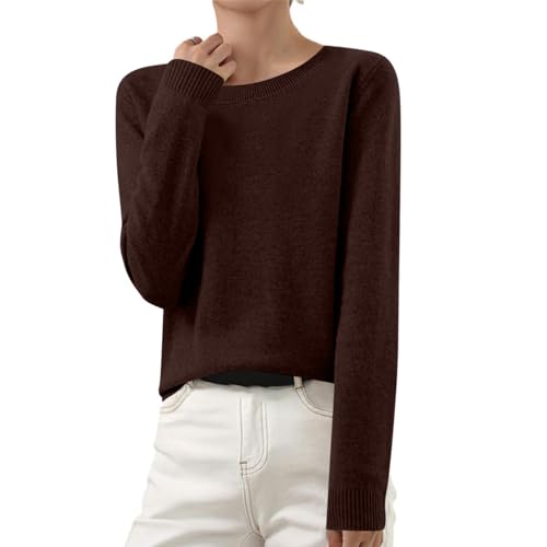 Wollpullover Damen Basic Rundhals Strickpullover Oversize Strick Pullover Baumwolle Kaschmirwolle Strickpulli Übergröße Langarm Winterpulli Herbst Winter Fleecepullover Kaschmir Rollkragenpullover von Generisch