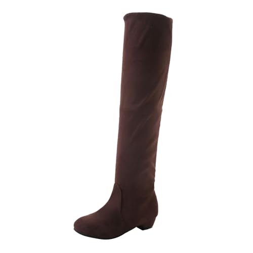 Women Mid Calf Boots Autumn and Winter Fashion Solid Color Simple Comfortable Thick Bottom Back Zipper Round Toe Square Heel Mädchen 34 Blau (Brown, 41) von Generisch