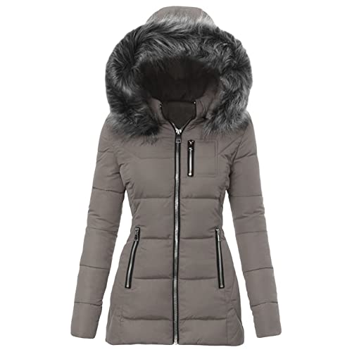 Women'S Winter Puffer Jacket Faux Fur Hood Thick Down Jackets Parkas With Fur Hood (XL,Grau) von Generisch