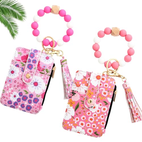 Women's Boho Beaded Wallet, Ladies Boho Wristlet Keychain Coin Purse with Beaded Tassel Deco for Women (2pcs-D) von Generisch