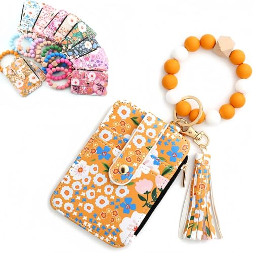 Women's Boho Beaded Wallet with Flower Pattern,with Flower Pattern,Tassel Decorated Bracelet Keychain Wallet,Bracelet Keychain,Lightweight Wristlet for Women Travel and Everyday Use (Yellow) von Generisch