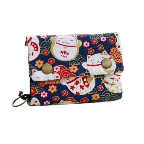 Women's Cartoon Canvas Card Holder - Foldable Mini Wallet with Zipper and Key Organizer, Cat., Taglia Unica von Generisch