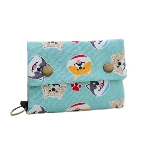 Women's Cartoon Canvas Card Holder - Foldable Mini Wallet with Zipper and Key Organizer, Light Blue Dog, Taglia Unica von Generisch