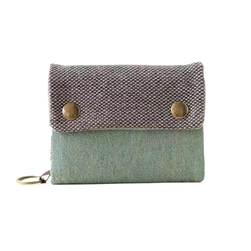Women's Cartoon Canvas Card Holder - Foldable Mini Wallet with Zipper and Key Organizer, grün, Taglia Unica von Generisch