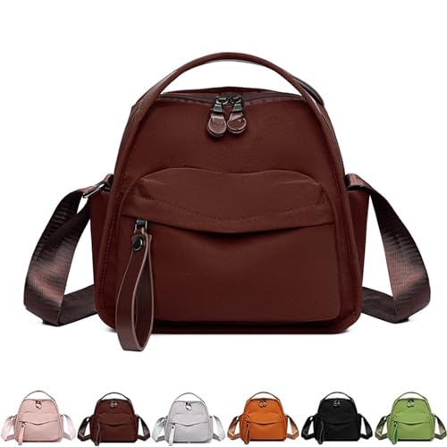 Women's Elegant Solid Color Shoulder Bag, Women Large Capacity Lightweight Solid Zipper Nylon Shoulder Handbag, for Commuting, Travel (Coffee) von Generisch