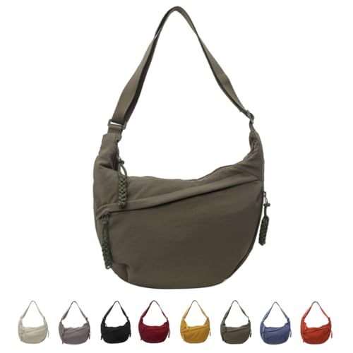 Women's Fashion Plain Color Nylon Crossbody Bag,Slouchy Dumpling Sling Bag, Multi-Pocket Waterproof Hobo Crescent Bag (Green) von Generisch