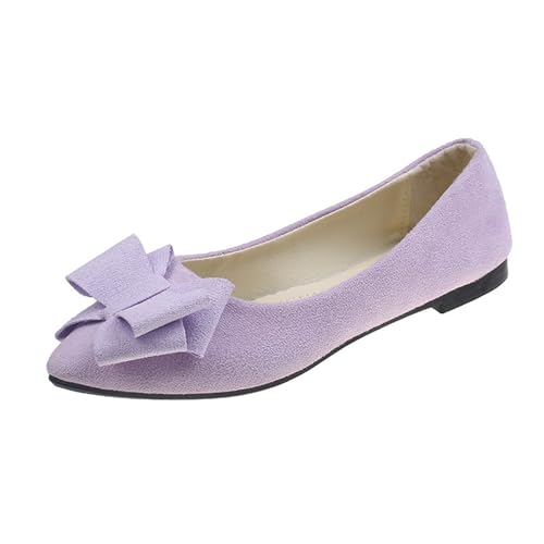 Women's Flat Shoes Spring Summer and Autumn Lightweight Suede Pointed Shallow Mouth Soft Bottom Bow Single Daily Dating Commuting Large Size Ballet Elegante Schuhe (Hot Pink 43) von Generisch