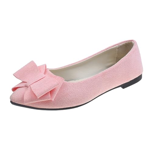 Women's Flat Shoes Spring Summer and Autumn Lightweight Suede Pointed Shallow Mouth Soft Bottom Bow Single Daily Dating Commuting Large Size Ballet Elegante Schuhe Damen (Pink 42) von Generisch