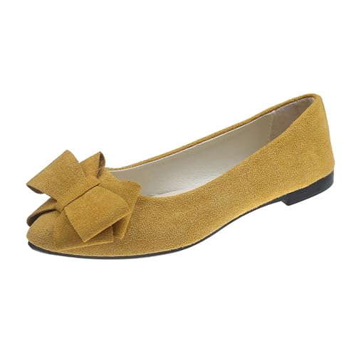 Women's Flat Shoes Spring Summer and Autumn Lightweight Suede Pointed Shallow Mouth Soft Bottom Bow Single Daily Dating Commuting Large Size Ballet Elegante Schuhe Damen (Yellow 40) von Generisch