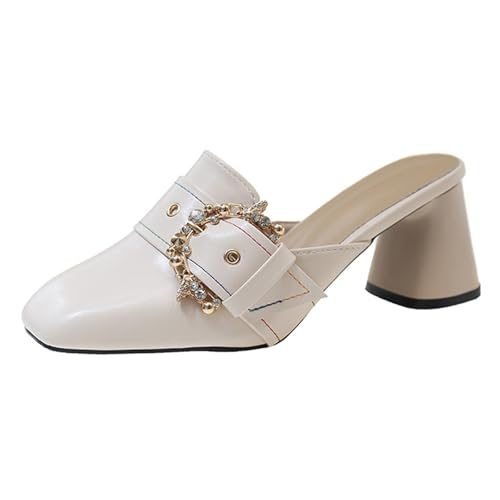 Women's High Heels Spring Summer and Autumn Closed Toe Half Slippers Square Toe High Heel Sandals Fashionable Outer Wear Thick Heel Lazy Leisure Mule High Heels Hohe Schuhe Damen Schnüren (Beige, 36) Women's High Heels Spring Summer and Autumn Closed Toe Half Slippers Square Toe High Heel Sandals Fashionable Outer Wear Thick Heel Lazy Leisure Mule High Heels Hohe Schuhe Damen Schnüren (Beige, 36) von Generisch