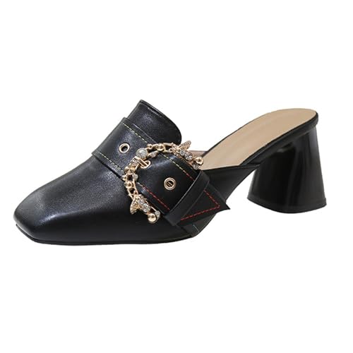 Women's High Heels Spring Summer and Autumn Closed Toe Half Slippers Square Toe High Heel Sandals Fashionable Outer Wear Thick Heel Lazy Leisure Mule High Heels Hohe Schuhe Damen Schnüren (Black, 38) Women's High Heels Spring Summer and Autumn Closed Toe Half Slippers Square Toe High Heel Sandals Fashionable Outer Wear Thick Heel Lazy Leisure Mule High Heels Hohe Schuhe Damen Schnüren (Black, 38) von Generisch