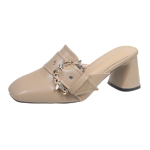 Women's High Heels Spring Summer and Autumn Closed Toe Half Slippers Square Toe High Heel Sandals Fashionable Outer Wear Thick Heel Lazy Leisure Mule High Heels Hohe Schuhe Damen Schnüren (Khaki, 43) Women's High Heels Spring Summer and Autumn Closed Toe Half Slippers Square Toe High Heel Sandals Fashionable Outer Wear Thick Heel Lazy Leisure Mule High Heels Hohe Schuhe Damen Schnüren (Khaki, 43) von Generisch