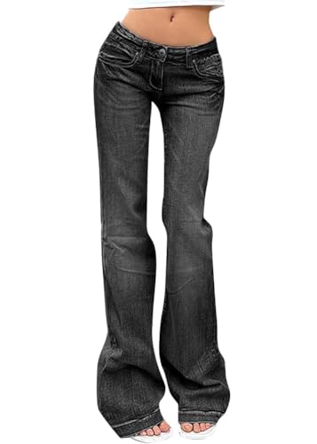 Women's High Waist Flared Jeans with Vintage Distressed Details Stretch Bootcut Trousers Y2K Casual Style for Everyday Wear (Black, S) von Generisch