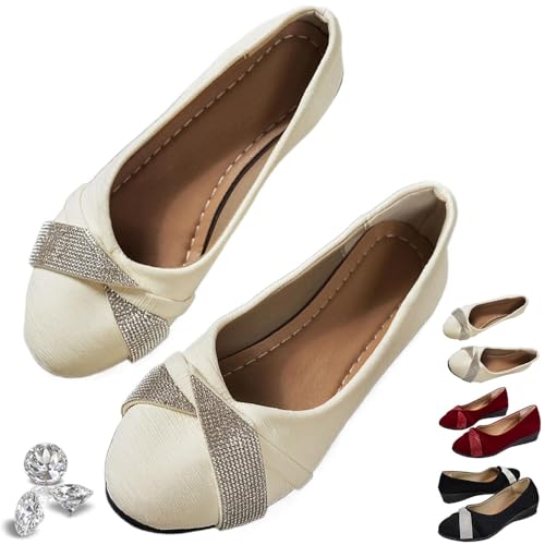 Women's Lightweight Fashion Rhinestone Wedge Shoes Comfortable Orthopedic Slip-On Round Toe Low Heel Casual Shoes (White,39) von Generisch