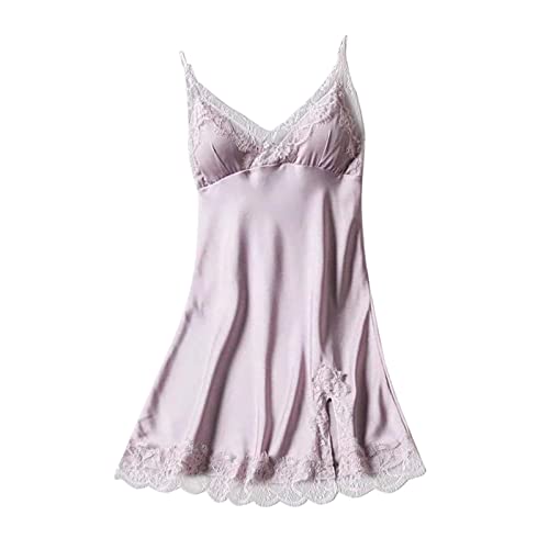 Women's Long Cami Slip Dress Silk Nightdress Sexy Negligee Bodice Dress Slim Nightdress Damen Satin Unterwäsche Pyjama Mini Kurz Ärmellos von Generisch