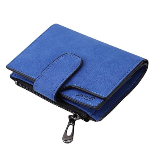 Women's Matte PU Leather Short Wallet - Compact Card Holder with Hasp Closure, blau, Taglia Unica von Generisch