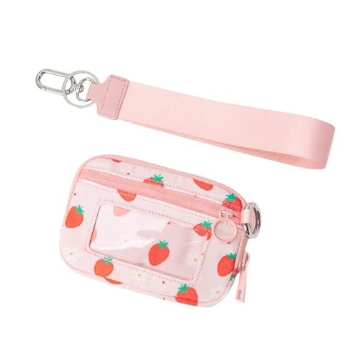 Women's Multi-Function Card Holder - Compact Zipper Wallet with Key Clip, Pink Strawberry, Taglia Unica von Generisch